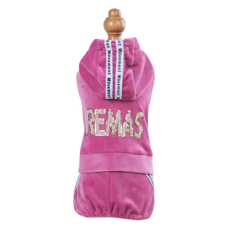 Golden Velvet Dog Clothes Four Legged Hoodie Spring and Autumn Teddy Small Dog Clothes Sporty