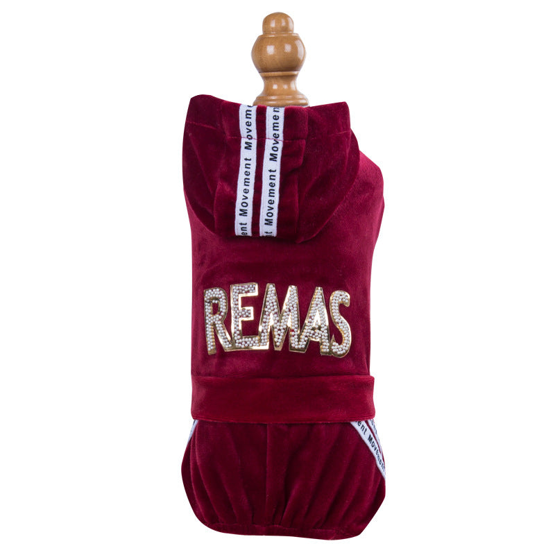 Golden Velvet Dog Clothes Four Legged Hoodie Spring and Autumn Teddy Small Dog Clothes Sporty