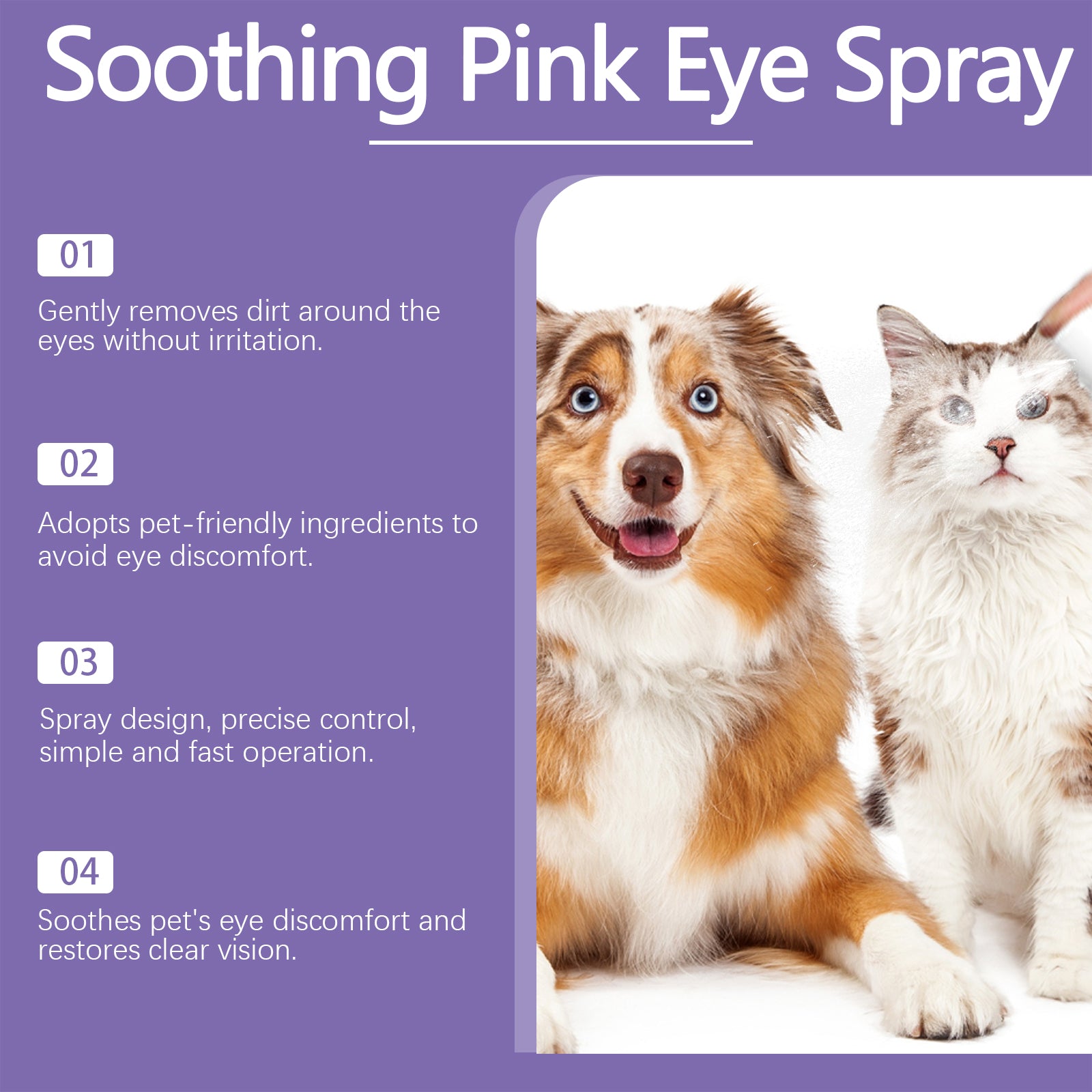 Pet Eye Care Spray Gently Cleans Tear-Stained Pet Eye Moisturizing Spray