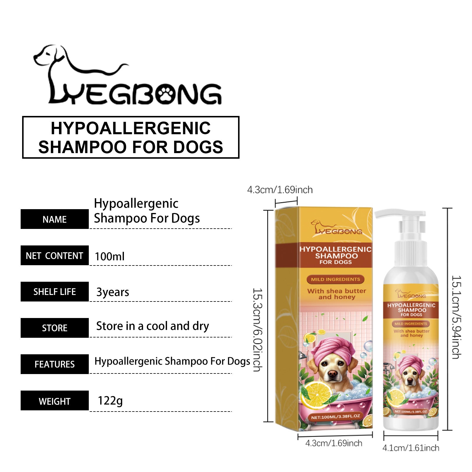 Shampoo For Dogs Gentle Cleansing Shampoo For Dog Hair Moist, Smooth, Relaxed And Tangle-Free with Green Tea, Shea Butter and Honey