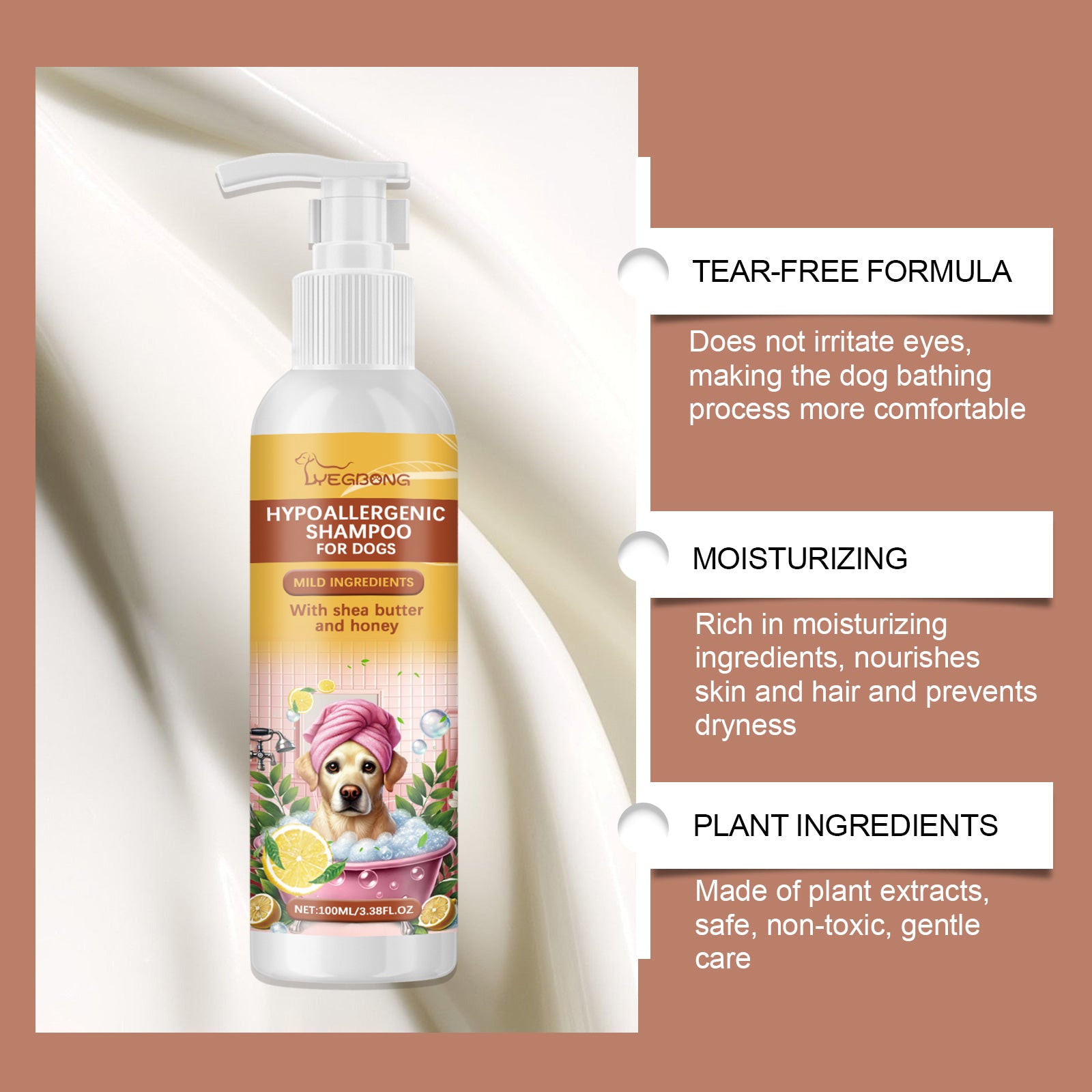 Shampoo For Dogs Gentle Cleansing Shampoo For Dog Hair Moist, Smooth, Relaxed And Tangle-Free with Green Tea, Shea Butter and Honey